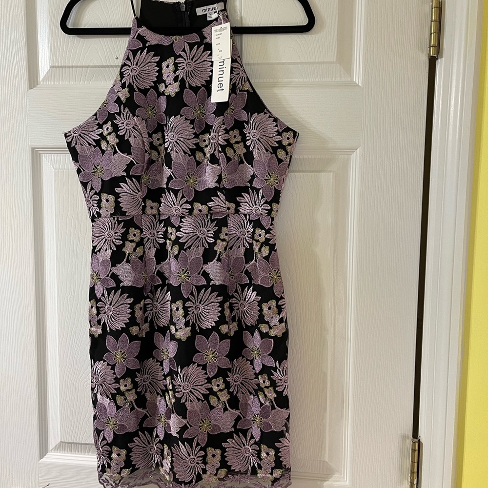 Minuet cocktail dress floral brocade size M NWT